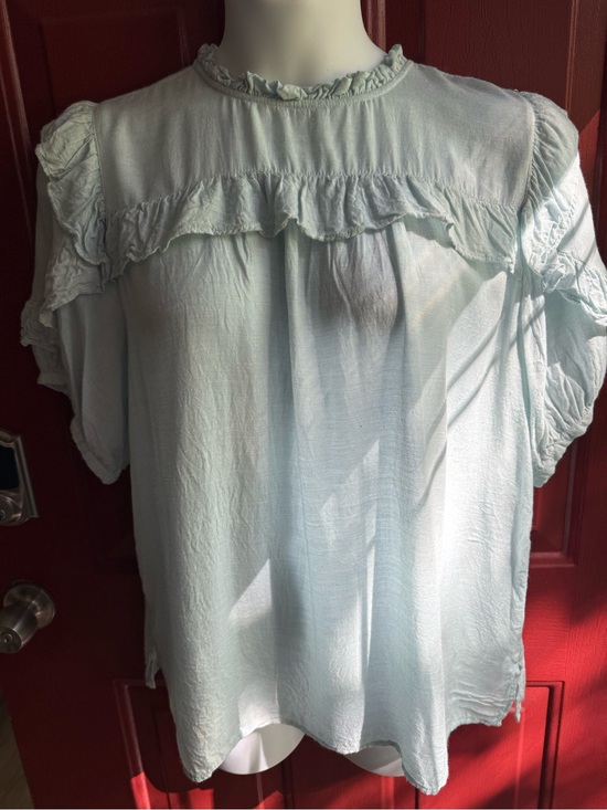 LOFT Tops - LOFT Light Blue Ruffle Yoke Blouse